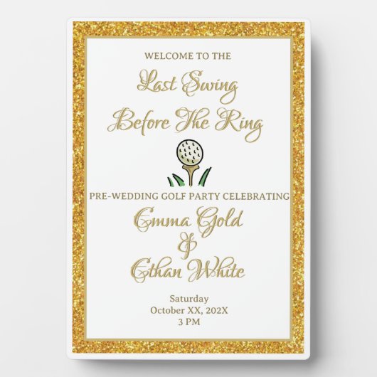 Wedding Golf Party Weekend Wit Goud Glitter Fotoplaat (voorkant)