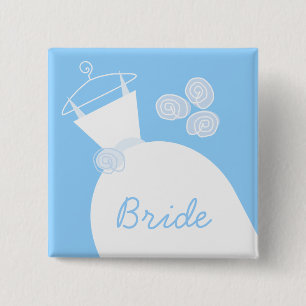 Wedding Gown Blue 'Bride' zwart Vierkante Button 5,1 Cm