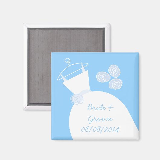 Wedding Gown Blue 'Names and Date' Magneet (Voorkant / Achterkant)