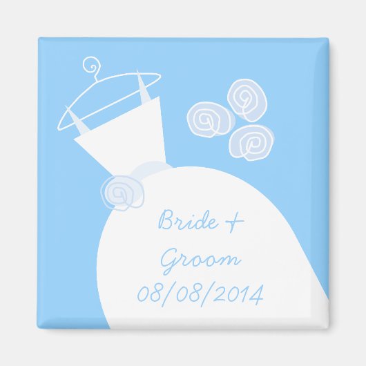 Wedding Gown Blue 'Names and Date' Magneet (Voorkant)