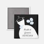 Wedding Gown Blue 'Names and Date' zwart Magneet (Voorkant / Achterkant)