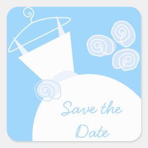 Wedding Gown Blue 'Save the Date' sticker vierkant