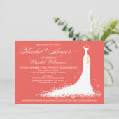 Wedding Gown Bridal Party Invitation (koraal) Kaart (Staand voorkant)