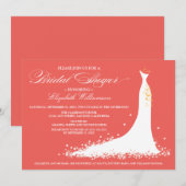 Wedding Gown Bridal Party Invitation (koraal) Kaart (Voorkant / Achterkant)