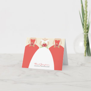 Wedding Gown Bridal Shower Thank You Card (coral) Bedankkaart