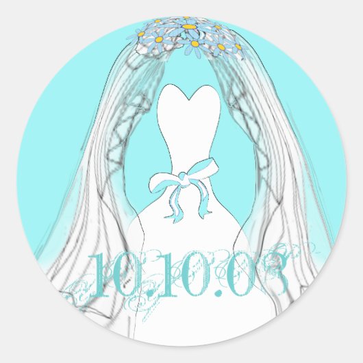 Wedding Gown en Veil Aqua en White Ronde Sticker (Voorkant)