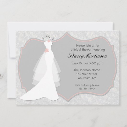 Wedding Gown, Grey, Peach Shower Invitation Kaart (Voorkant)