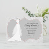 Wedding Gown, Grey, Peach Shower Invitation Kaart (Staand voorkant)