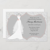 Wedding Gown, Grey, Peach Shower Invitation Kaart (Voorkant / Achterkant)