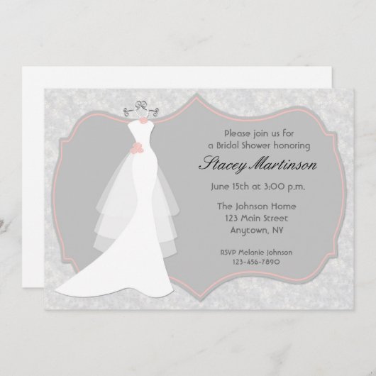 Wedding Gown, Grey, Peach Shower Invitation Kaart (Voorkant / Achterkant)