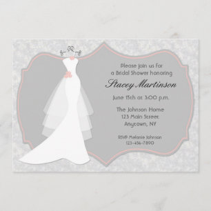 Wedding Gown, Grey, Peach Shower Invitation Kaart