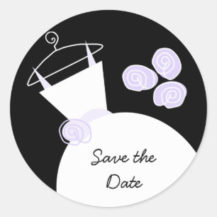 Wedding Gown Paars "Save the Date" in zwart Ronde Sticker