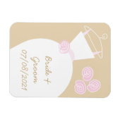 Wedding Gown Pink Beige "Names and Date" Magnet Magneet (Horizontaal)