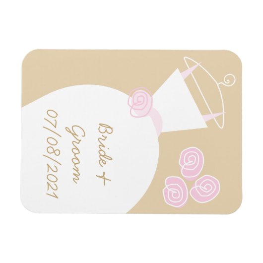 Wedding Gown Pink Beige "Names and Date" Magnet Magneet (Horizontaal)