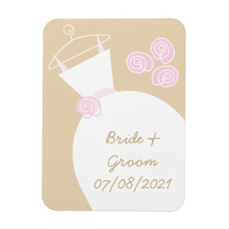 Wedding Gown Pink Beige "Names and Date" Magnet Magneet