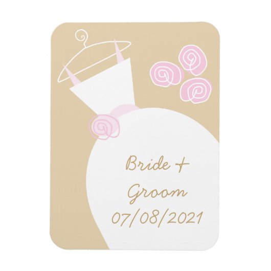 Wedding Gown Pink Beige "Names and Date" Magnet Magneet (Verticaal)