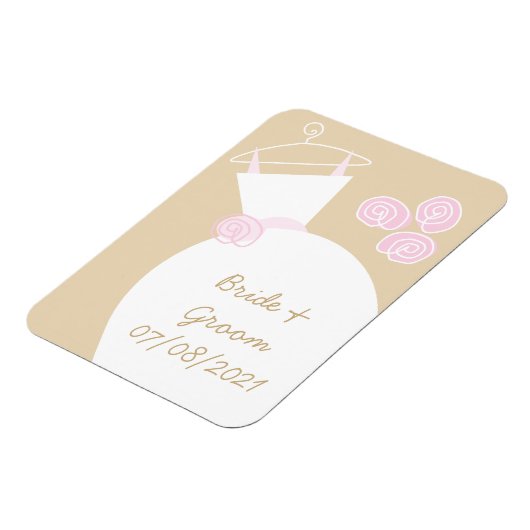 Wedding Gown Pink Beige "Names and Date" Magnet Magneet (Linkerzijde)