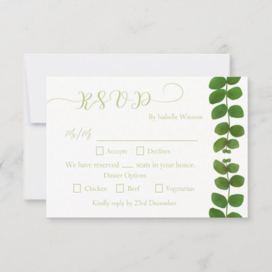 Wedding Green Chic RSVP Respons Kaartje (Voorkant)
