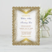 Wedding Green Gold Glitter Uitnodiging (Staand voorkant)
