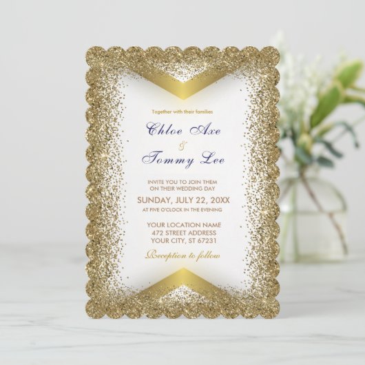 Wedding Green Gold Glitter Uitnodiging (Staand voorkant)