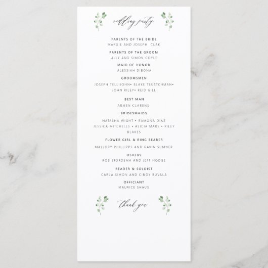 Wedding Greenery Botanical Floral Programme Programmakaart (Achterkant)