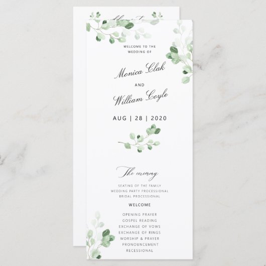 Wedding Greenery Botanical Floral Programme Programmakaart (Voorkant / Achterkant)