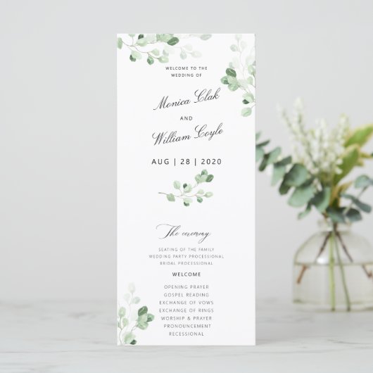 Wedding Greenery Botanical Floral Programme Programmakaart (Staand voorkant)
