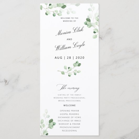 Wedding Greenery Botanical Floral Programme Programmakaart (Voorkant)
