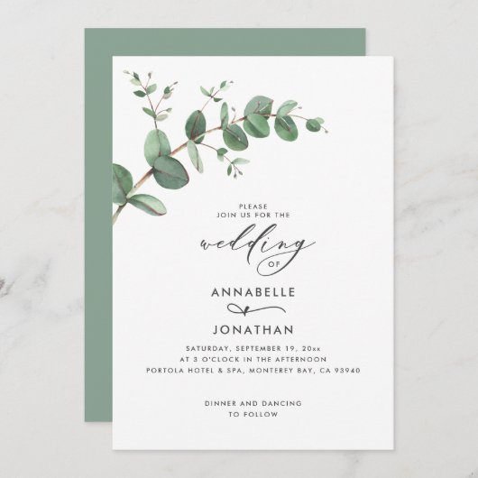 Wedding greenery Eucalyptus botanical modern Kaart (Voorkant / Achterkant)