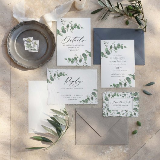 Wedding greenery Eucalyptus botanical modern Kaart