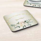 Wedding Greenery Leaves Pink Floral Gold Geometric Bier Onderzetter (Linkerzijde)