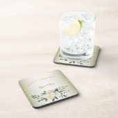 Wedding Greenery Leaves Pink Floral Gold Geometric Bier Onderzetter (Rechterzijde)