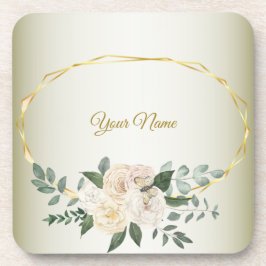 Wedding Greenery Leaves Pink Floral Gold Geometric Bier Onderzetter