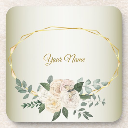 Wedding Greenery Leaves Pink Floral Gold Geometric Bier Onderzetter (Voorkant)