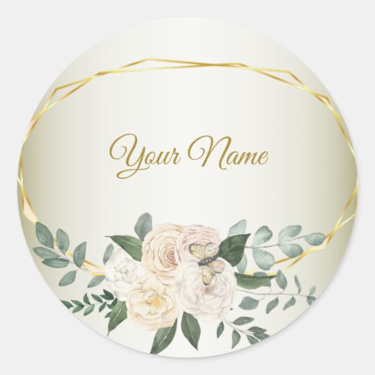 Wedding Greenery Leaves Pink Floral Gold Geometric Ronde Sticker (Voorkant)