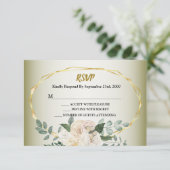 Wedding Greenery Leaves Pink Floral Gold Geometric RSVP Kaartje (Staand voorkant)