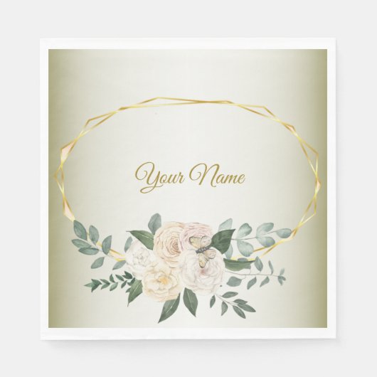 Wedding Greenery Leaves Pink Floral Gold Geometric Servet (Voorkant)