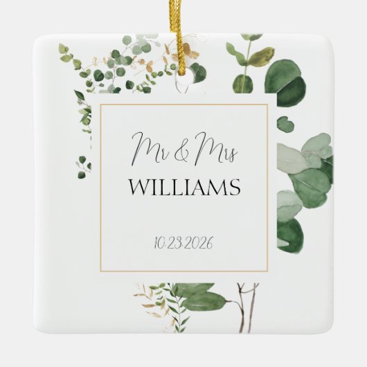 Wedding Greenery Paar FOTO Elegante Passen getrouw Keramisch Ornament (Voorkant)