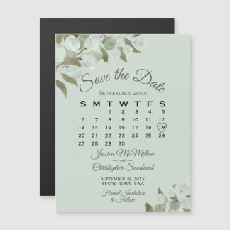 Wedding Greenery Save the Date Calendar Mint Sage Magnetische Uitnodiging