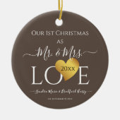 Wedding Grey Gold Heart kerstnaam Mr Mrs. Keramisch Ornament (Voorkant)