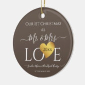 Wedding Grey Gold Heart kerstnaam Mr Mrs. Keramisch Ornament (Links)