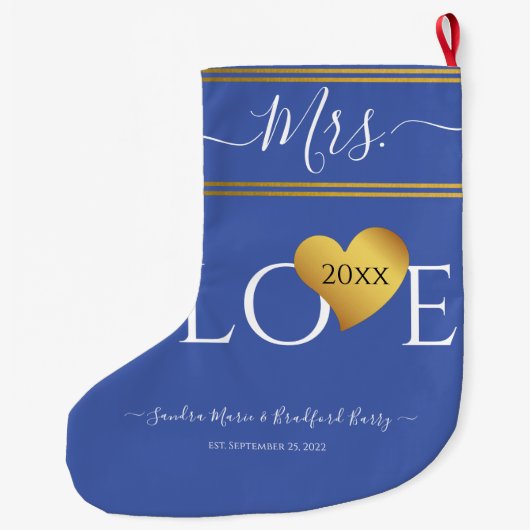 Wedding Groom kerstnaam Mrs..Blue Grote Kerstsok (Achterkant)