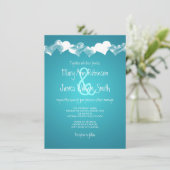 Wedding Grunge Hearts Turquoise Kaart (Staand voorkant)