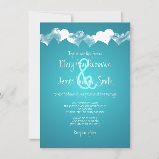 Wedding Grunge Hearts Turquoise Kaart (Voorkant)