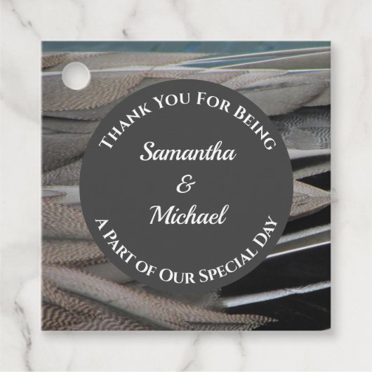 Wedding Guest Bedankt Gray Feather Appreciation Bedankjes Labels (Voorkant)