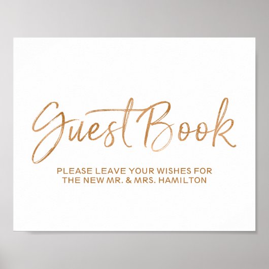 Wedding Guest Book 8x10 Stylish Roos Gold Sign Poster (Voorkant)
