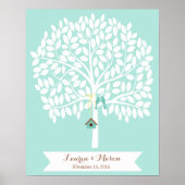 Wedding Guest Book Alternative Tree, blue leaves Poster (Voorkant)