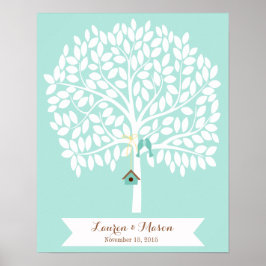 Wedding Guest Book Alternative Tree, blue leaves Poster