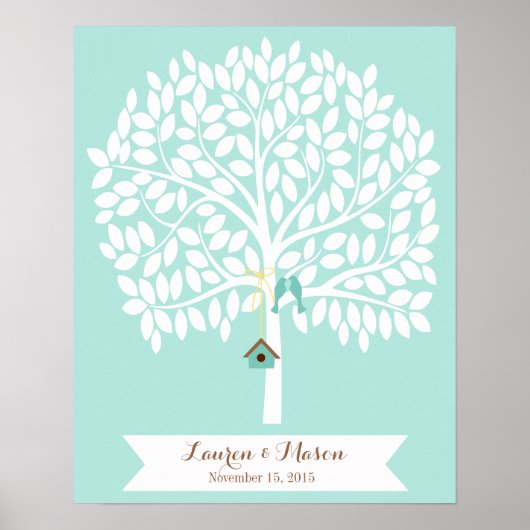 Wedding Guest Book Alternative Tree, blue leaves Poster (Voorkant)