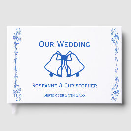 Wedding Guest Book Blue Sapphire Bells Scrollwork Gastenboek